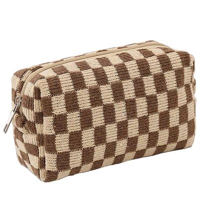 Grid Cosmetic Bag Pencil Case Aesthetic Plaid Coin Purse Makeup Brush Holder Toiletry Kit Creative Gift For Women