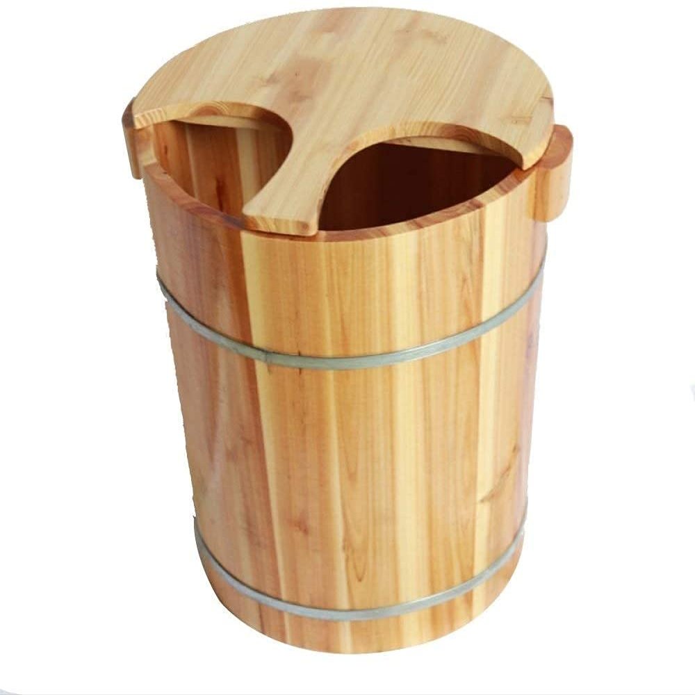 Foot Bath Spa Pedicure Basin 40cm Long Handle Wooden Barrel Foot Bath Bucket Bucket Feet Foot Tub Pedicure Basin Wood Foot Basin Wooden Sauna Bucket With Lid For Muscle Pain Fatigue Relief Wooden Foot