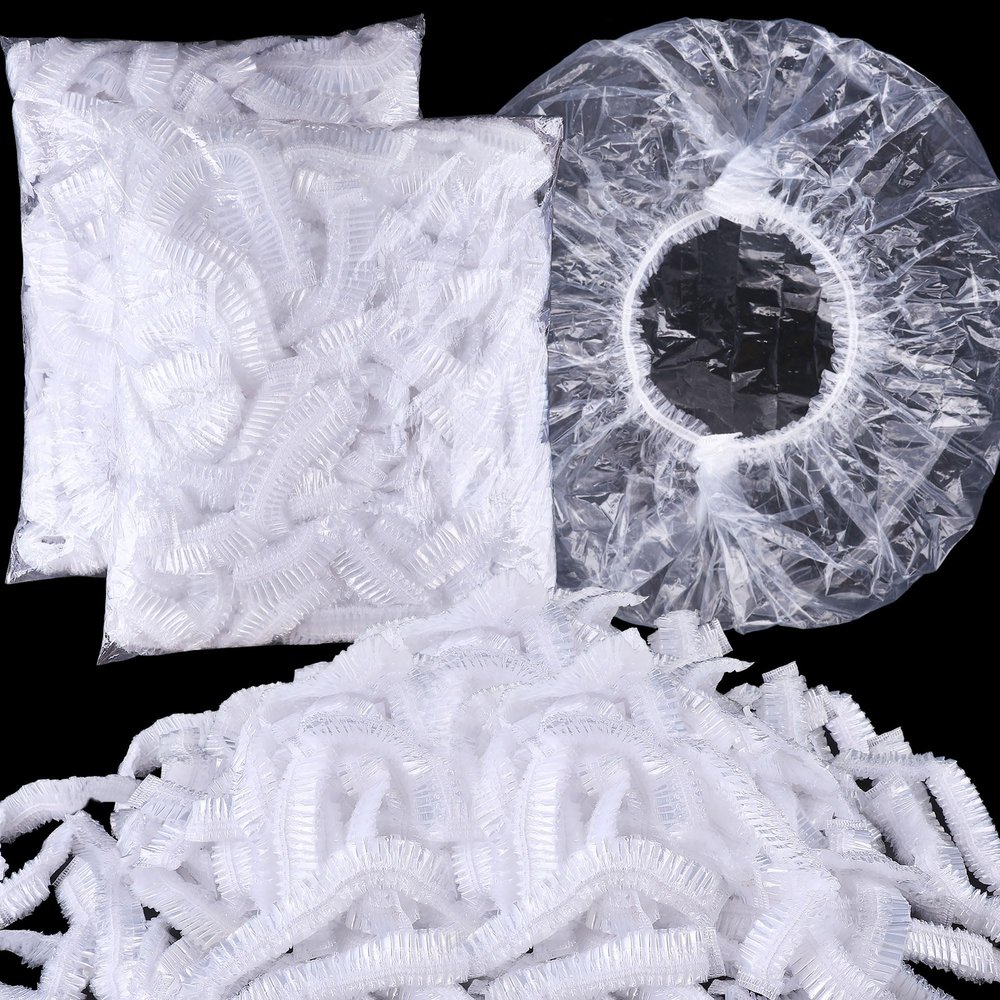 YGQQOY Shower Caps, 200PCS Large Thick Disposable Shower Caps, Bowl Covers, Clear Plastic Wrap for Women, Bath Caps for Hair Treatment