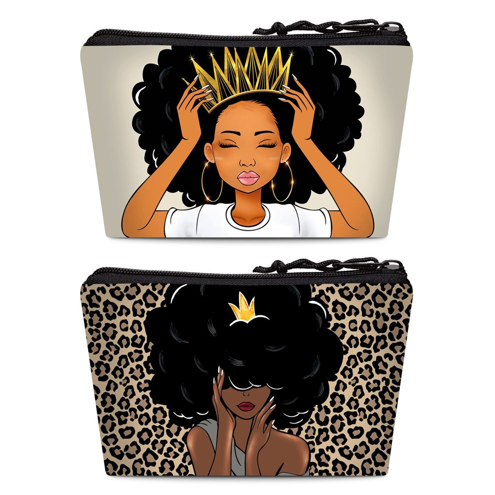 BDAWQUG Black Women Afro Melanin Art Makeup Bag Travel Cosmetic Pouch 2 Pieces Waterproof Toiletry Bag Accessories Organizer for Women