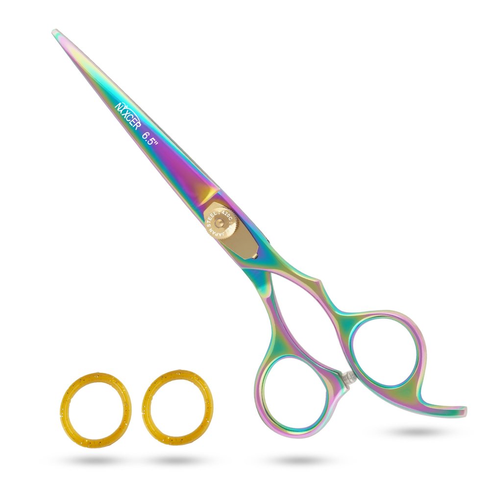 Nixcer Hair Cutting Scissors -Sharp Razor Edge Blade Hair Shears Series - 6.5" With Fine Adjustment  Stainless Steel Hair Scissors Professional For Men, Women & Babies (Rainbow)