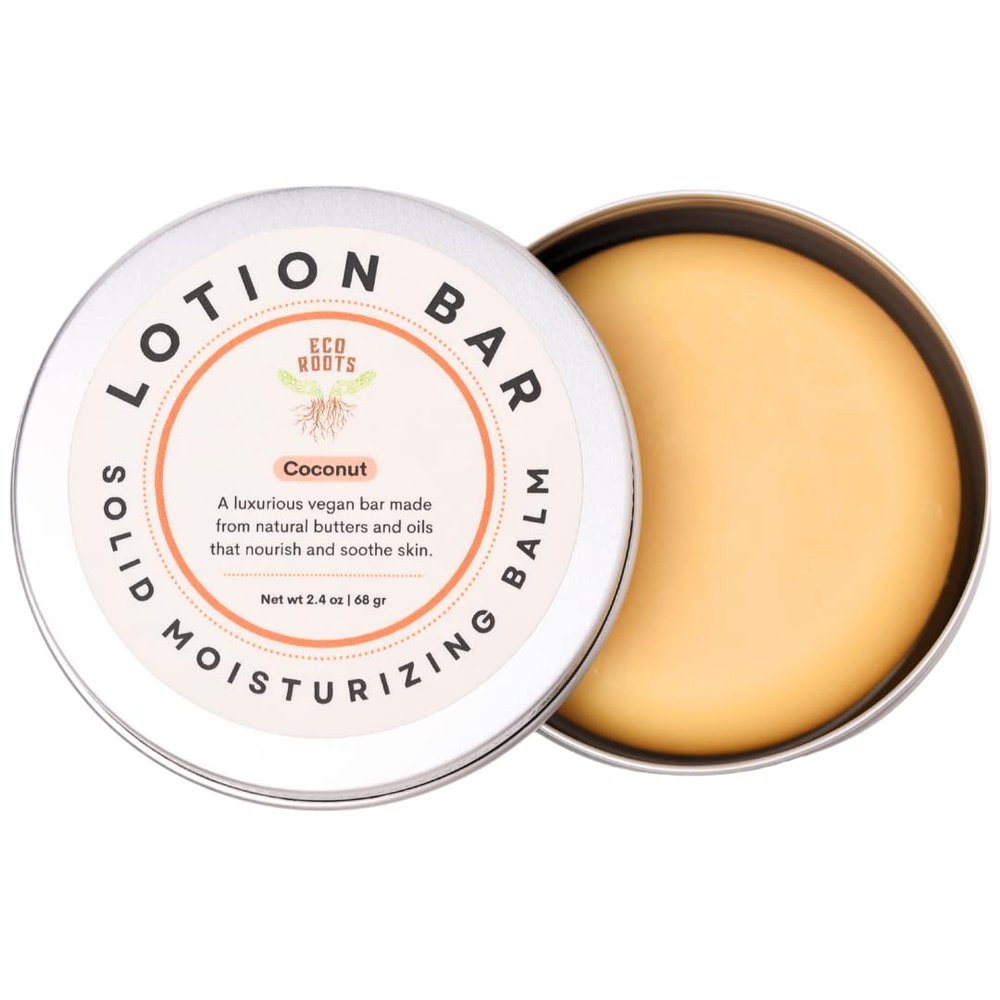 ECO ROOTS Eco Lotion Bar for Dry Skin Natural Solid Moisturizer with Candelilla Wax & Coconut Scent, Travel-Friendly, Zero Waste, Long-Lasting Hydration
