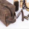 OXA Leather Toiletry Bag for Men | Grain Leather | Travel Organizer Dopp Kit | Shaving & Grooming Kit | Boyfriend & Father Gift | Medium (4x4x8 inch) | - Choco view 4