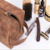 OXA Leather Toiletry Bag for Men | Grain Leather | Travel Organizer Dopp Kit | Shaving & Grooming Kit | Boyfriend & Father Gift | Medium (4x4x8 inch) | - Milk view 4