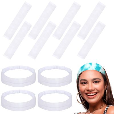 Yunlly 12 Pcs White Headband for Tie Dye Party Supplies Cotton Headbands Scrunchies for Women Tie Dye Elastic Head Bands Stretchy Non Slip White Head Wrap Holder DIY Accessories