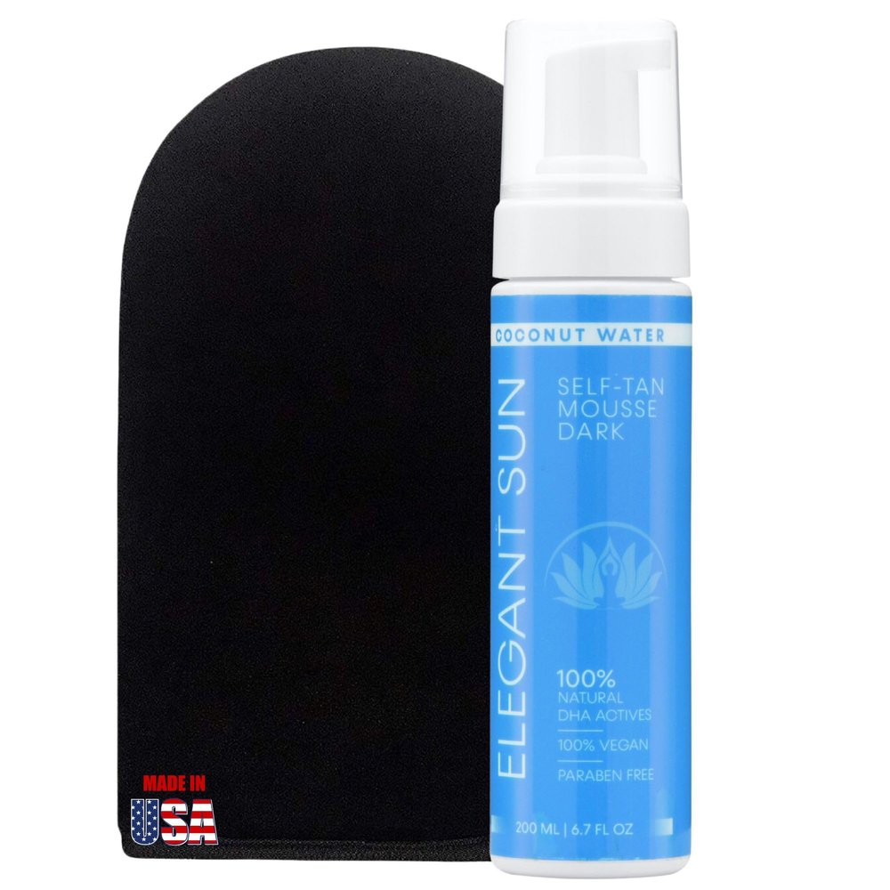 Self Tanner Mousse with Self Tanning Mitt, Coconut Water Tanning Mousse, Fake Tan Sunless Foam, Flawless Sunless Tanner without the Odor, Vegan, Paraben Free, by Elegant Sun
