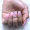 24Pcs Short Press on Nails Almond Gradient Pink Fake Nails with Rhinestones&Glitter Powder Handmade Design False Nails with Glue Bling Acrylic Nails Decoration Glue on Nails for Women Girls view 1