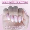 24Pcs Short Press on Nails Almond Gradient Pink Fake Nails with Rhinestones&Glitter Powder Handmade Design False Nails with Glue Bling Acrylic Nails Decoration Glue on Nails for Women Girls view 3