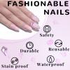 24Pcs Short Press on Nails Almond Gradient Pink Fake Nails with Rhinestones&Glitter Powder Handmade Design False Nails with Glue Bling Acrylic Nails Decoration Glue on Nails for Women Girls view 4