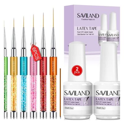 Saviland Nail Art Liner Brushes AND Liquid Latex for Nails Set