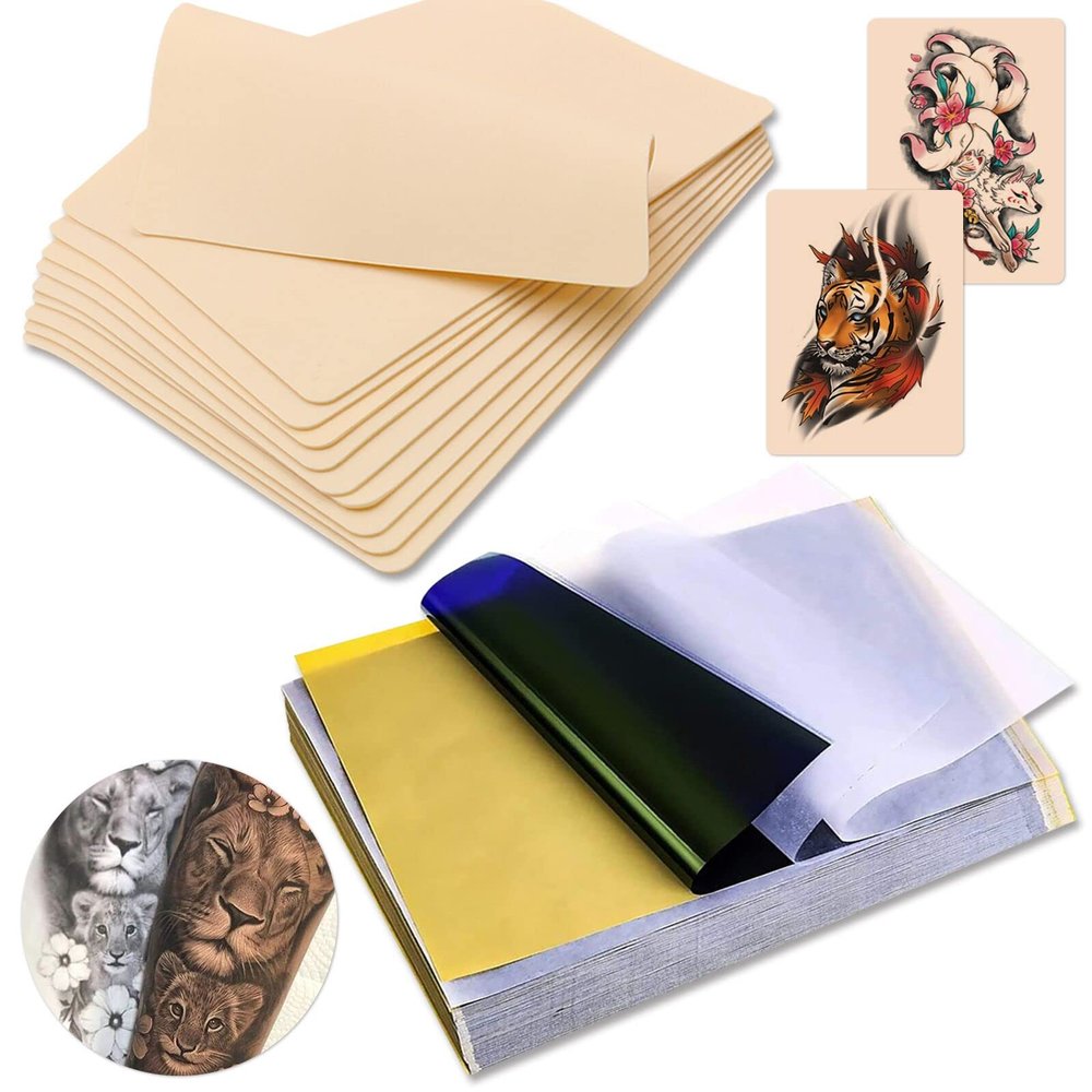 Tattoo Fake Skin with Transfer Paper - YANGNA 30Pcs Tattoo Skin Practice and Stencil Papers Including 10Pcs Fakeskin Practice and 20Pcs Thermal Stencil Paper for Tattooing Supplies (30Pcs)