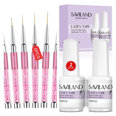 Saviland Nail Art Liner Brushes Set and Liquid Latex for Nails Set