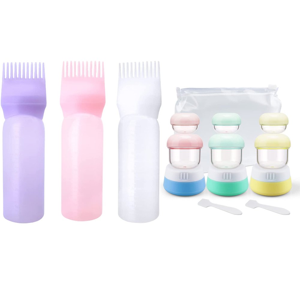 3 Pack Root Comb Applicator Bottle 6 Ounce Hair Dye Applicator Brush Travel Jars for Creams 9PCS Travel Size Containers for Toiletries Cream Jars