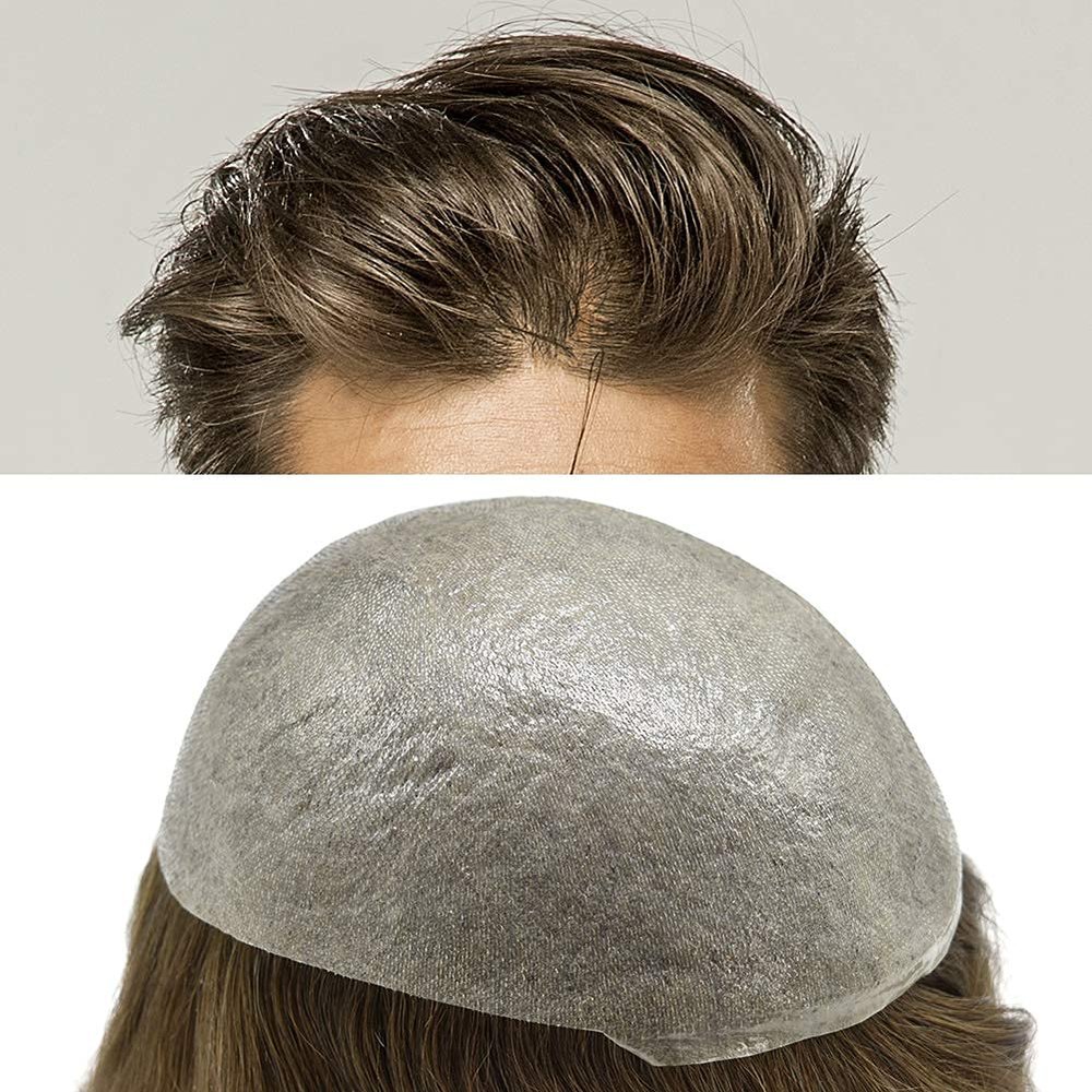 Toupee For Men Real Human Hair Ultra Thin Skin Hair System Replacement For Men 0.04mm V-loop Mens Hair Prosthesis Units Hair Pieces For Men(8x10''-90% light density, 20# LIGHT ASH BLONDE)