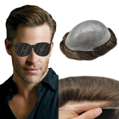 Toupee For Men Real Human Hair Ultra Thin Skin Mens Hair System Replacement 0.04mm V-loop Hair Prosthesis Hairpieces For Men 8x10''-90% light density, 20# LIGHT ASH BLONDE