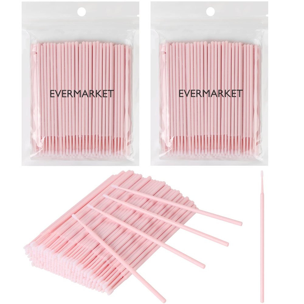 EVERMARKET Micro Swabs for Eyelash Extensions, 200 Pcs Disposable Micro Applicators Brush for Makeup 2mm Microswabs for Lash Supplies and Personal Care, Pink
