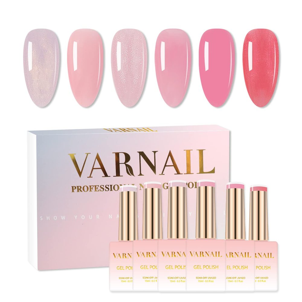 Varnail 6 Colors Pure Color Gel Polish, 2023 Spring Summer Pink Series DIY Kit, Soak off Nail Art Polish for Women 15ml/bottle (True Love)
