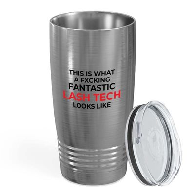 Flairy Land Appreciation Stainless Edition Ringneck Tumbler 20oz - Funtastick Lash Tech Looks - Funny Work Promotion Gift Lash Tech Girly Mascara Eyelashes Makeup Lover Esthetician