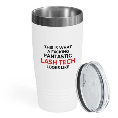 Flairy Land Appreciation White Edition Ringneck Tumbler 20oz - Funtastick Lash Tech Looks - Funny Work Promotion Gift Lash Tech Girly Mascara Eyelashes Makeup Lover Esthetician