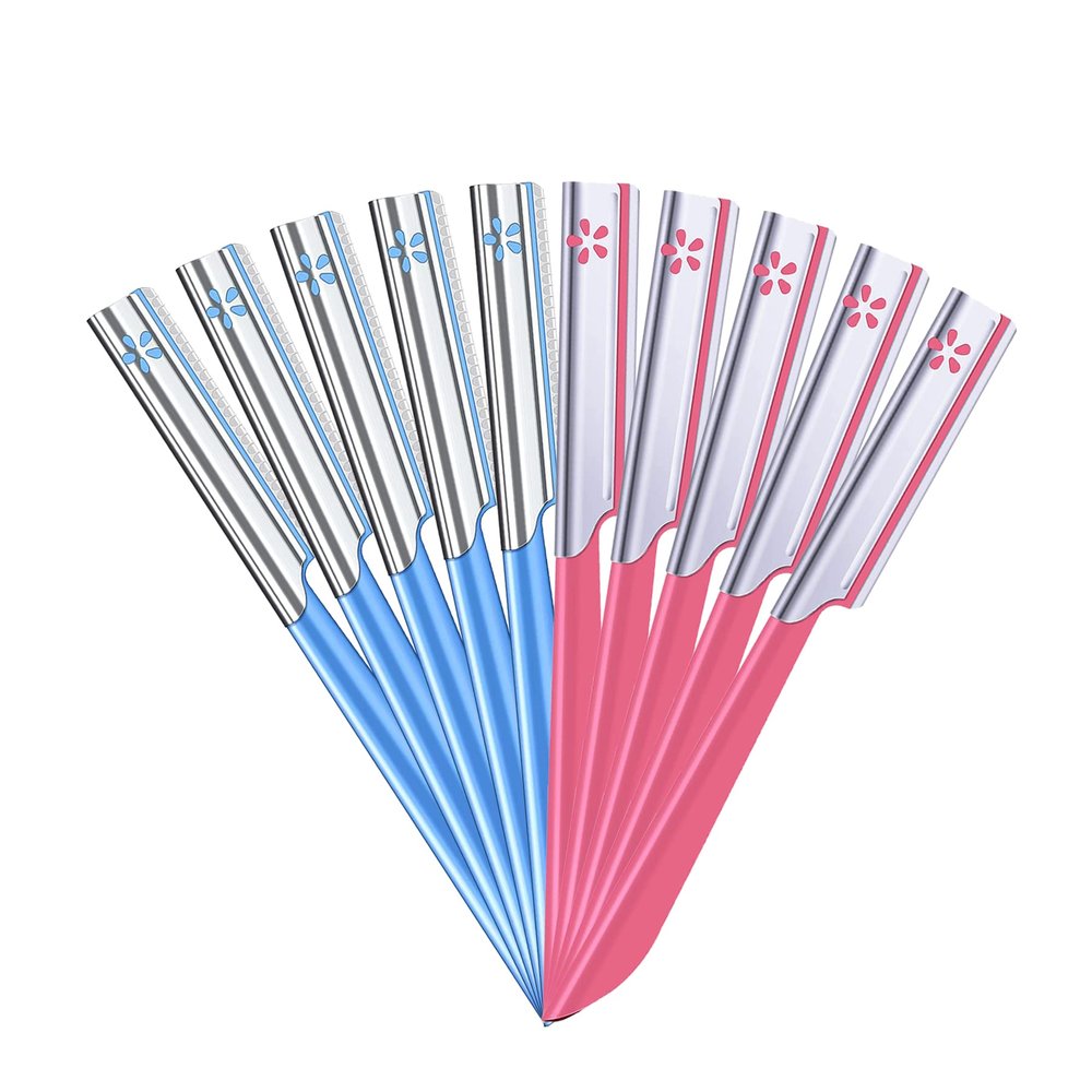 10 Pieces Eyebrow Razor for Women Facial Shaver Razor Brow Shaper Eyebrow Trimmer Dermaplaner Shaping Tool with Cover (Pink+Blue)