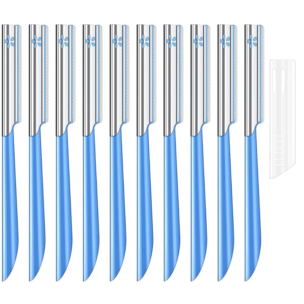 TAVENS 10Pcs Face Razor for Women, Exfoliating Dermaplaning Tool, Precision Blade, Comfort Grip Handle, Travel-Friendly, Easy to Clean