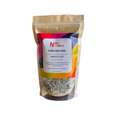Nekid Nursery Ambrosia Bath Soak Blend of Coconut Milk, Epsom and Himalayan Salt Infused with Lavender Flowers, Ginger, and Lime - For Stress Relief, Reduce Sore Muscle, Luxury Gift, 8 oz