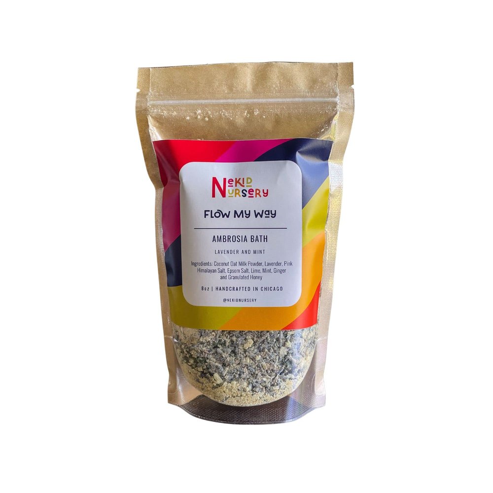 Nekid Nursery Ambrosia Bath Soak Blend of Coconut Milk, Epsom and Himalayan Salt Infused with Lavender Flowers, Ginger, and Lime - For Stress Relief, Reduce Sore Muscle, Luxury Gift, 8 oz