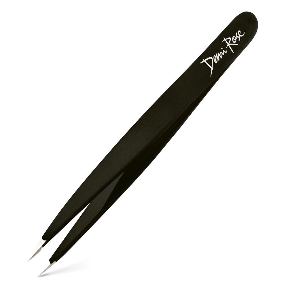 Pointed Tweezers - High Carbon Stainless Steel Fine Point Precision Tweezers for Ingrown Hair Removal - Perfectly Aligned Hand Filed Sharp Tweezer - Needle Nose Tweezers (Black)