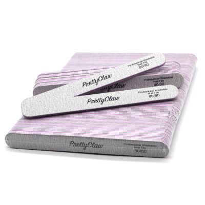 PrettyClaw | 50pc Professional Nail File 80/80 Grit Zebra Acrylic Nail Files Plastic Center Double Sided Zebra Emery Board for Nails Washable 7 inch Nail File