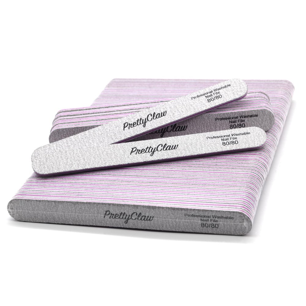 PrettyClaw | 50pc Professional Nail File 80/80 Grit Zebra Acrylic Nail Files Plastic Center Double Sided Zebra Emery Board for Nails Washable 7 inch Nail File