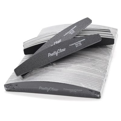 PrettyClaw | 50pc Professional Nail File 80/100 Grit Black Half Moon Acrylic Nail Files Plastic Center Double Sided Emery Board for Nails Washable 7 inch Nail File