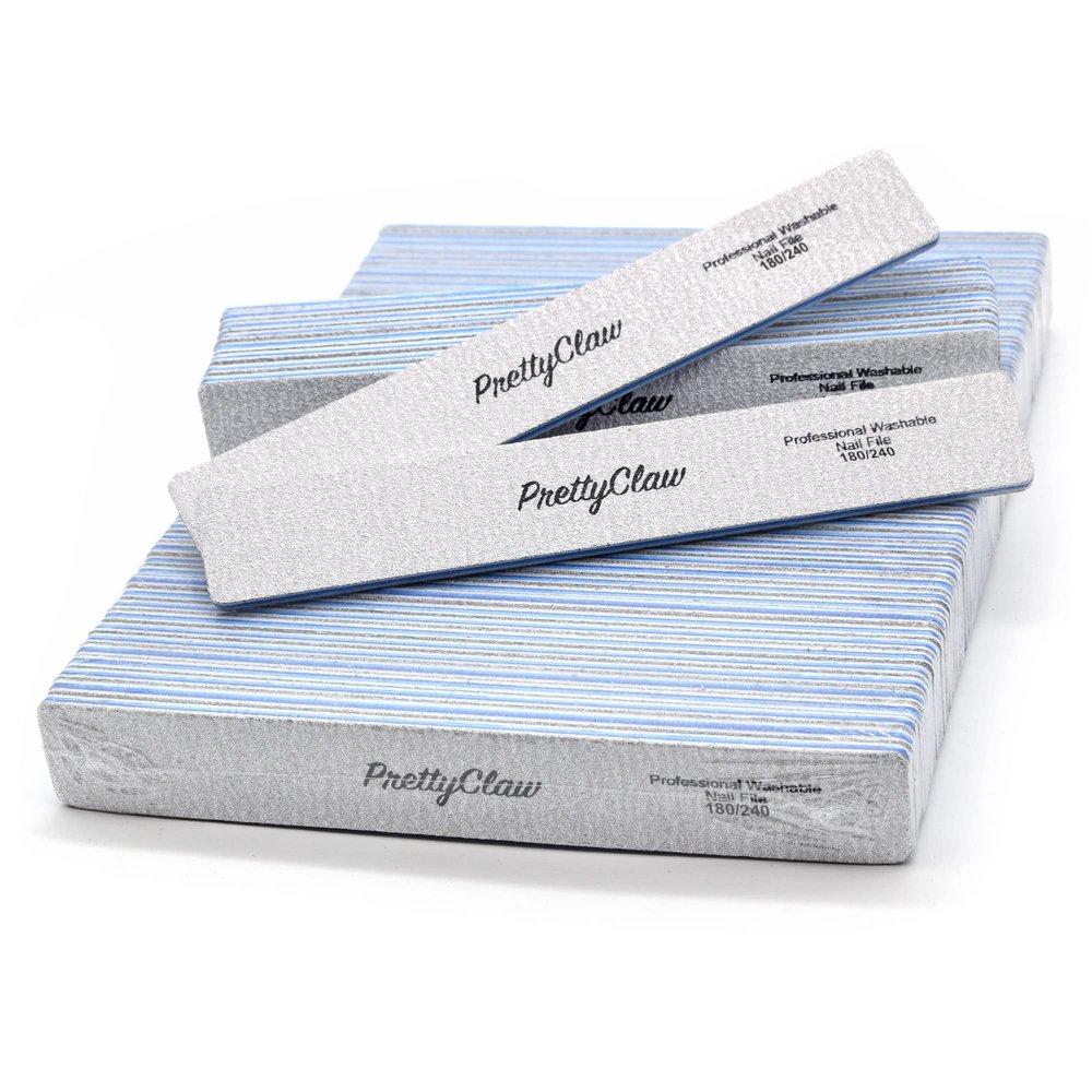 PrettyClaw | 50pc Professional Nail File 180/240 Grit Zebra Rectangle Acrylic Nail Files Plastic Center Double Sided Zebra Emery Board for Nails Washable 7 inch Nail File