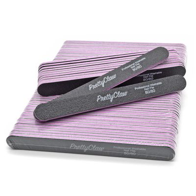 PrettyClaw | 50pc Professional Nail File 80/80 Grit Black Straight Acrylic Nail Files Plastic Center Double Sided Emery Board for Nails Washable 7 inch Nail File