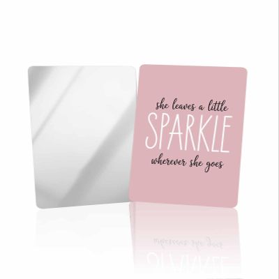 Carosoffe Positive Energy Pink Small Compact Mirror for Purse, She Leaves A Little Sparkle Wherever She Goes Travel Makeup Mirror for Women Men, Rectangular Handheld Compact Pocket Mirror 2 PCS