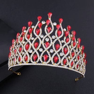OOGHE Tiaras and Crowns for Women, Baroque Royal Queen Rhinestone Geometric Bridal Tiaras Big Crowns Crystal Pageant Diadem Bride Headband Wedding Hair Accessories (Color : Gold Red)