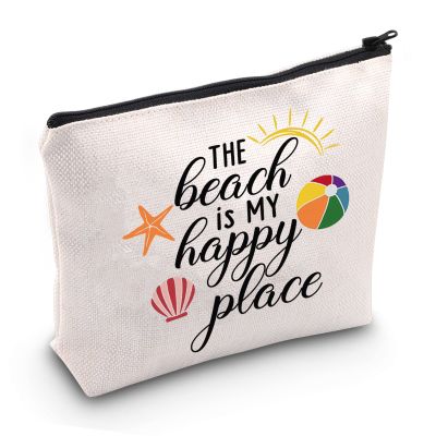 JXGZSO Funny Beach Zipper Pouch Bag The Beach is My Happy Place Cosmetic Bag Summer Gift (Happy Place BAG)