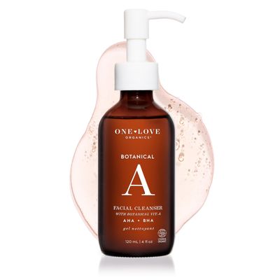 One Love Organics Botanical A Facial Cleanser  Gentle AHA BHA Exfoliating Gel Cleanser for Smoother, Clearer Skin, Certified Organic & Cruelty Free 4oz