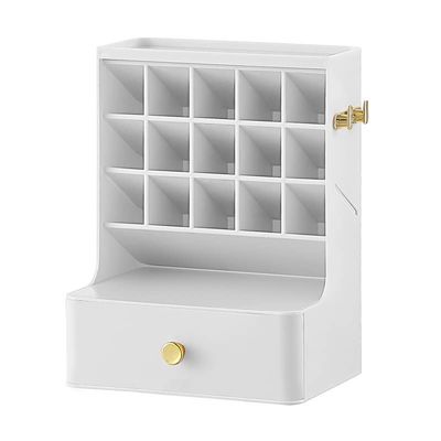 Cosmetics Storage Box, Large Space Makeup Organizer Drawer with Compartmentalized Partitions, Multifunctional Cosmetics Display Stand for Jewelry Lipstick Nail Polish Eyebrow Pencil (Molly White)