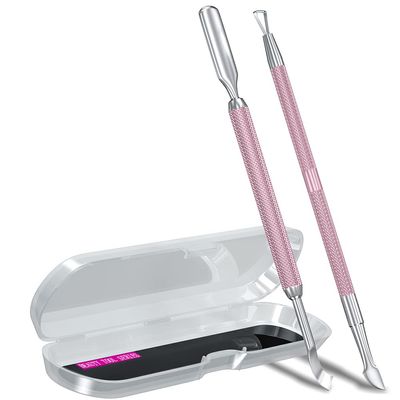 2PCS Metal Lilac Cuticle Pusher and Cutter Remover Salon Quality Stainless Steel Gel Nail Polish Peeler Scraper Durable Manicure and Pedicure Cleaner Tool For Fingernail and Toenail