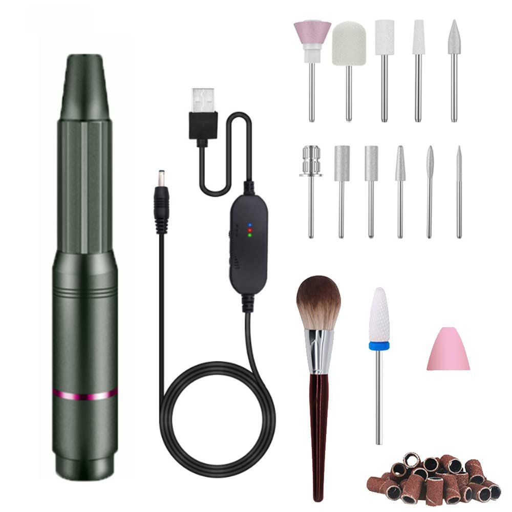 Electric Nail Drill, Professional 25000RPM Acrylic Nail Drill Machine 16 in 1 Kit, Portable USB Electric Nail File Set for Acrylic Gel Nails, Manicure Pedicure Tools for Home and Salon - Grey