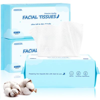 HOMERHYME Face Towel, 300 Count Face Wipes Makeup Remover Cloth, Bulk Disposable Ultra-Soft & Lint-Free Degradable Unscented Facial Tissues for Skincare & Surface Cleansing, 7.88" x 7.88"