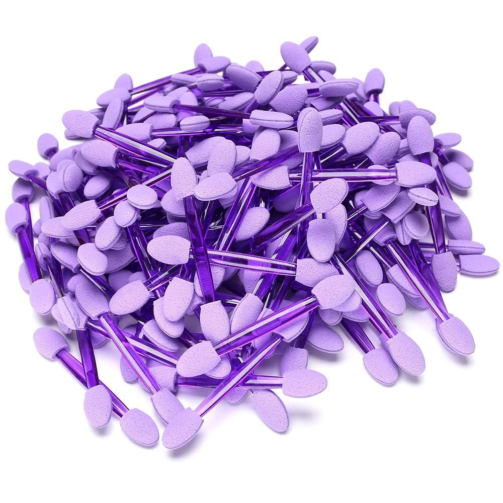 AKOAK 100 Pcs Disposable Eye Shadow Brushes, Double-Faced Sponge Eye Shadow Applicator, Oval Eye Shadow Brush with Sponge Head (Purple)
