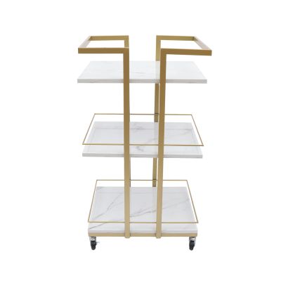 HAOREBAIYU 3 Tier Utility Salon Trolley, 35"L x 15"W x 12"H, White+gold