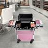 Rolling Makeup Train Case,Cosmetics Makeup Beauty Nail Salon Hairdresser Trolley Case with 12 Compartment Foam Compartment and Three Position Trolley Bar,for Make up Artists Hairdressers(Pink) view 3