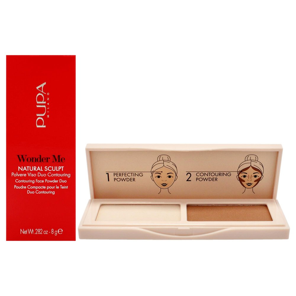 Pupa Milano Wonder Me Natural Sculpt, 001, 0.282 oz - Double Face Contour Palette - Perfecting and Contouring Face Powder - Blendable Face Makeup
