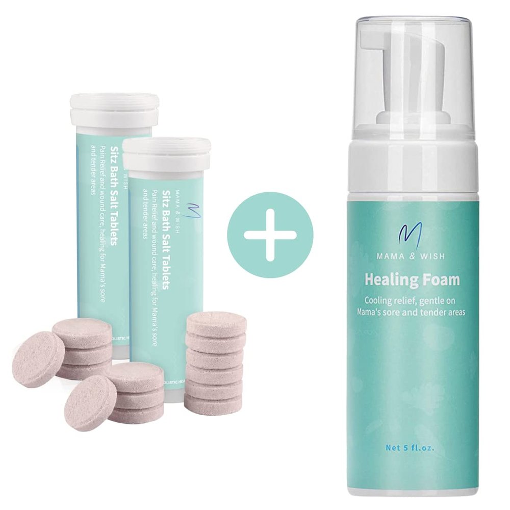 Mama & Wish Sitz Bath Salt Tablets for Postpartum Care 2 Pack and Witch Hazel Foam 1 Pack