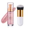 Body Shimmer Oil, Sparkle Pink Natural Glow Luminizer, Long Lasting Waterproof Moisturizing Liquid Illuminator Highlighter Makeup for a Sun-Kissed Glow, Brush Include, 1oz, Fair view 1