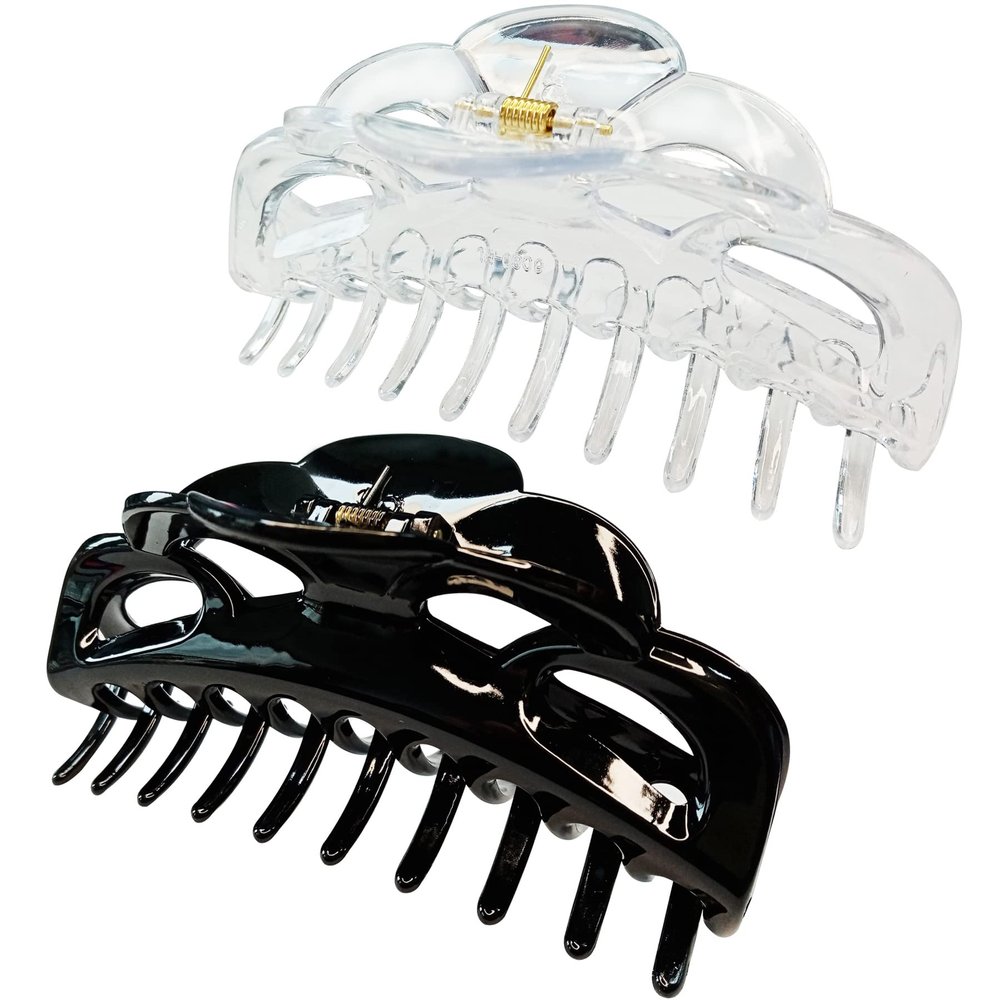 ACCGLORY Large Hair Clips for Women Thick Hair Fine Hair Claw Clips Strong Holding Long Hair Jaw Clips (Clear and Black)
