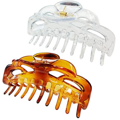 ACCGLORY Large Hair Clips for Women Thick Hair Fine Hair Claw Clips Big Strong Holding Long Hair Jaw Clips (Clear and Brown)