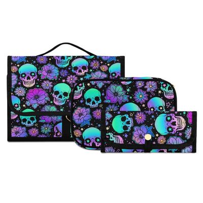 MNSRUU Gothic Toiletry Bags for Traveling, Funny Skulls Women Makeup Bag Hanging Toiletry Bag Cosmetic Bag 3 Pack Portable Clear Toiletry Kit Makeup Brush Bag Organization and Storage